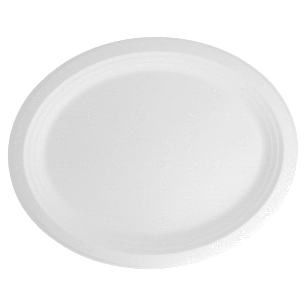 Grande assiette plateau ovale blanche bagasse
